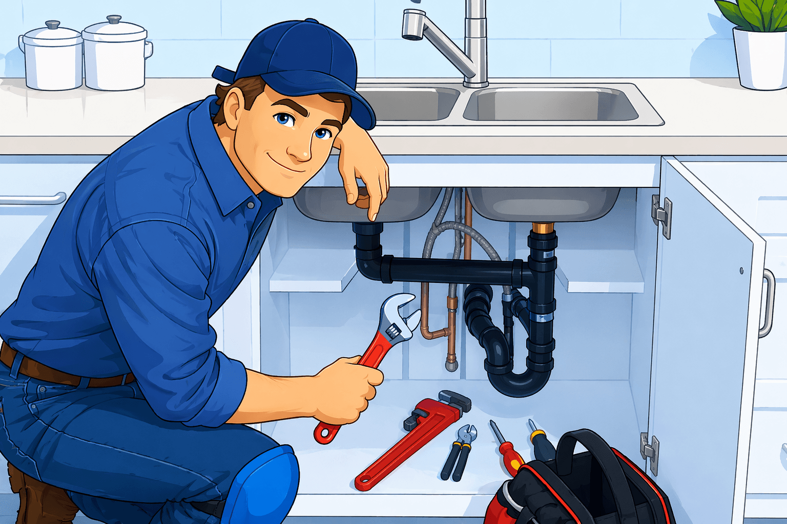 Водопроводчик при работа